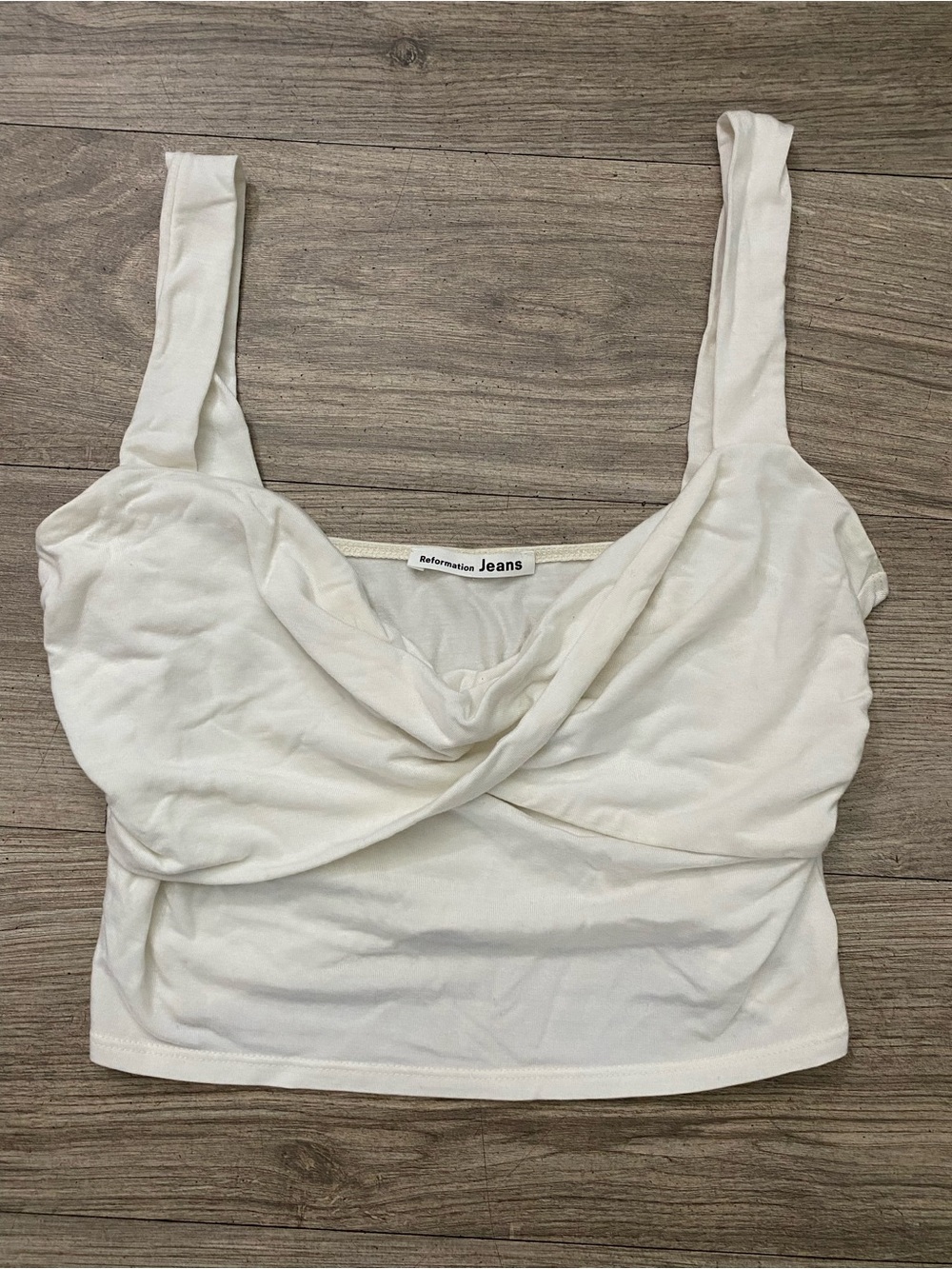 Reformation Cream Twist-Front Crop Tank
